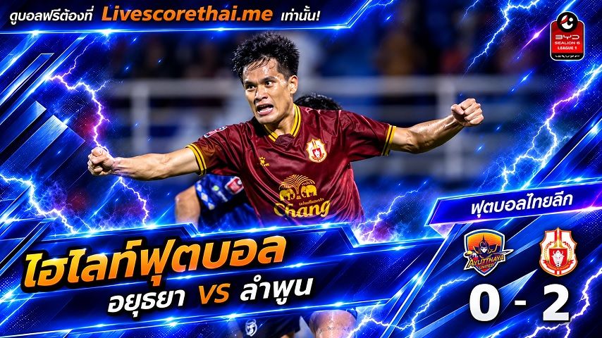 ไฮไลท์ฟุตบอล ไทยลีก Livescorethai.me วันที่ 16 ต.ค. 2569 : อยุธยา 0-2 ลำพูน วอริเออร์